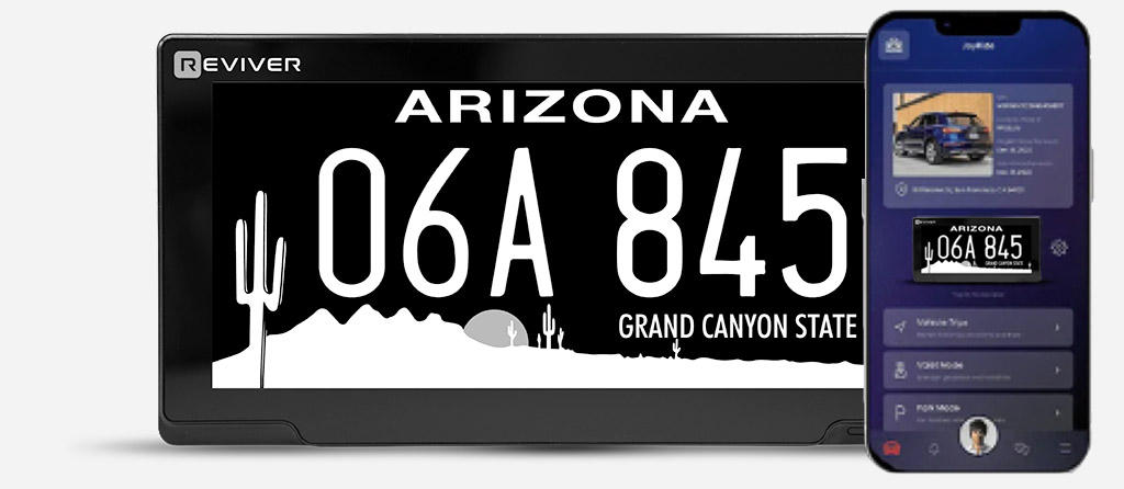 Arizona digital license plate and Reviver app on devices