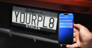 digital license plate showing stolen with phone with app